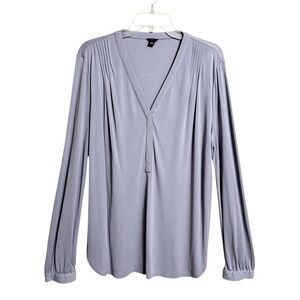 Ann Taylor Womens Popover Top XXL Purple Gray Stretch Minimalist Pintuck Career